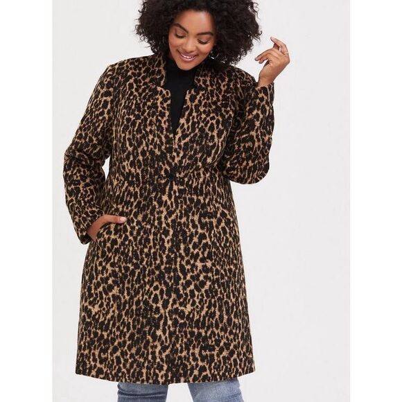 Torrid Coat women’s 2 Leopard print wool blend single button Coat Jacket - Picture 2 of 8